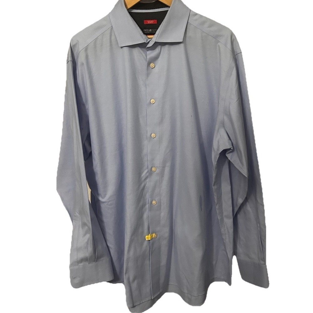 Kenneth Cole aWEARness Men's Blue Slim Fit Non-Iron | 18 34/35 LS Button Shirt